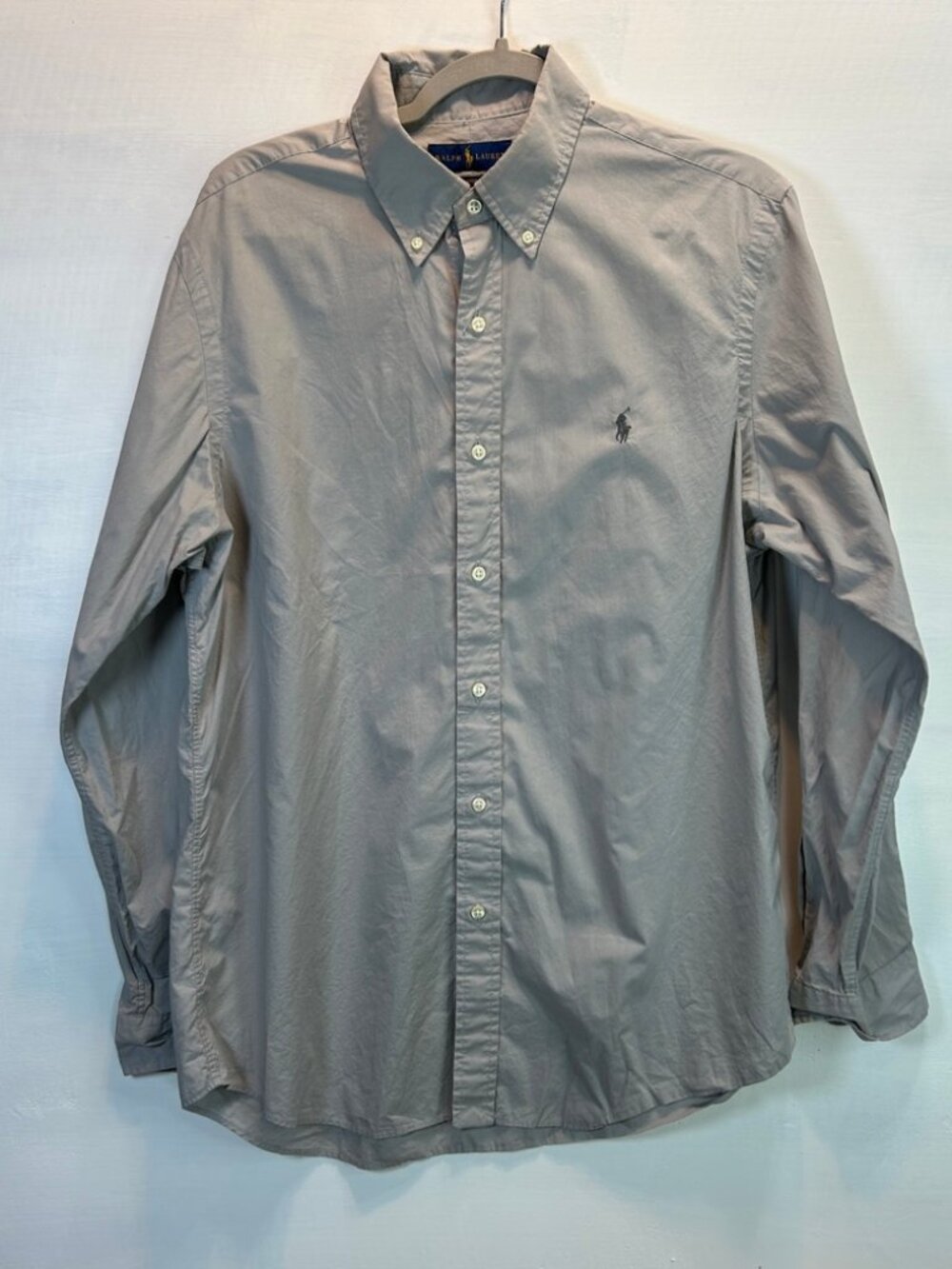 Ralph Lauren Classic Fit Gray Button Down Shirt Large Pony Logo Preppy Old Money